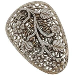 Vintage 1930s Signed LN Dress Clip Floral Openwork Silver Tone